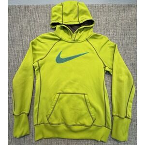 Nike‎ Therma Fit Hoodie Green COLOR Blue Swoosh Size Small Chest 17  Length 24